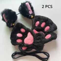 2 pezzi set guanti per zampe di gatto inverno Cute Cartoon Girl Open Finger guanti Bell Headband Fox Cat Ear Headwear