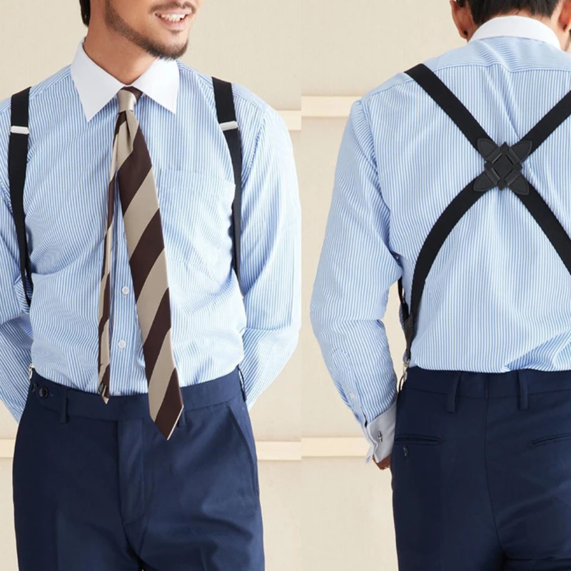 ใหม่ผู้ชายกางเกงโพลีเอสเตอร์กระเป๋าเป้สะพายหลังปรับ Suspenders สายรัดไหล่วินเทจชายแฟชั่นสไตล์อังกฤษเข็มขัด