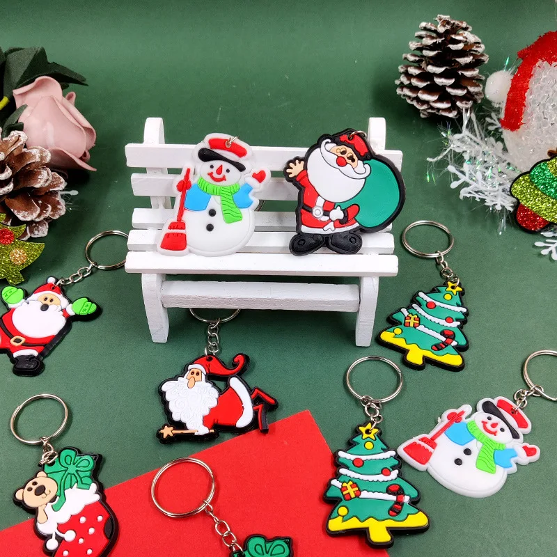 100pcs Christmas Santa Claus Snowman Keychain Party Favor for Kids Mini Cute Keyring for Classroom Prize Birthday Christmas Gift