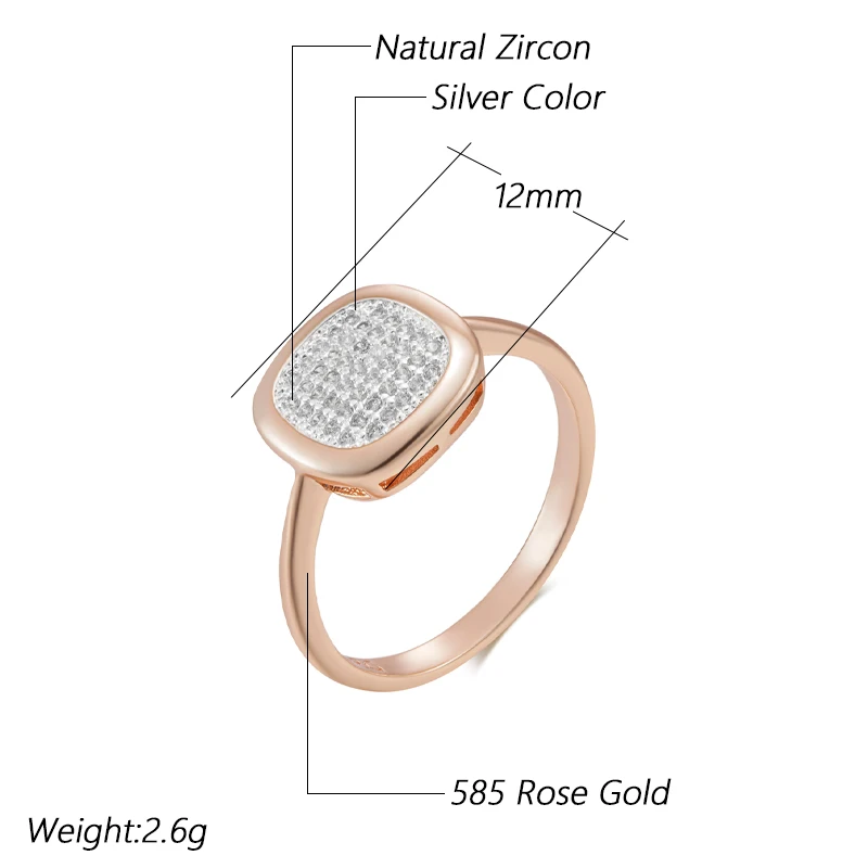 Kinel Luxury Full Natural Zircon Square Rings For Women 585 Rose Gold Silver Color Mix Setting Daily Bride Wedding Fine Jewelry