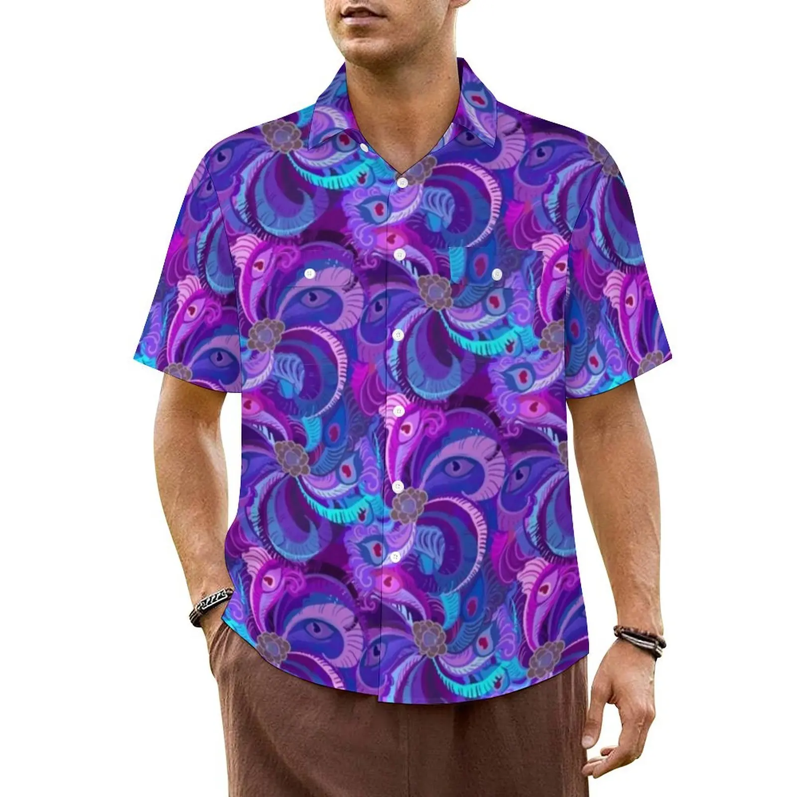 

Peacock Design Hawaiian Shirt For Men Beach Abstract Feather Print Casual Shirts Short Sleeves Street Classic Oversize Blouses