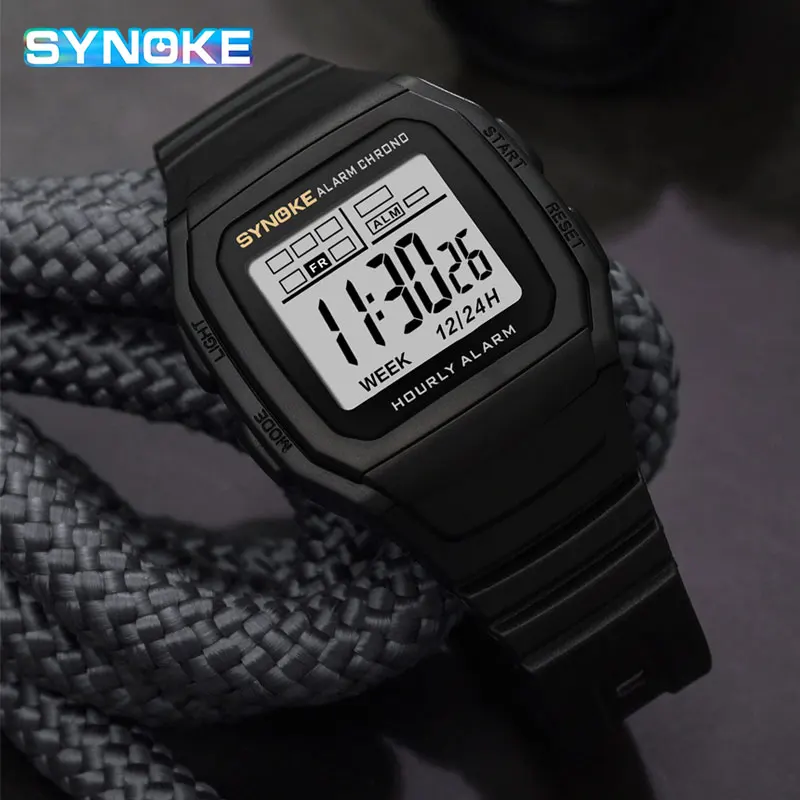 Reloj Hombre Men Square Watch SYNOKE Sports Chronograph Digital LED Electronic Clock Watches Alarm Stopwatch Relogio Masculino