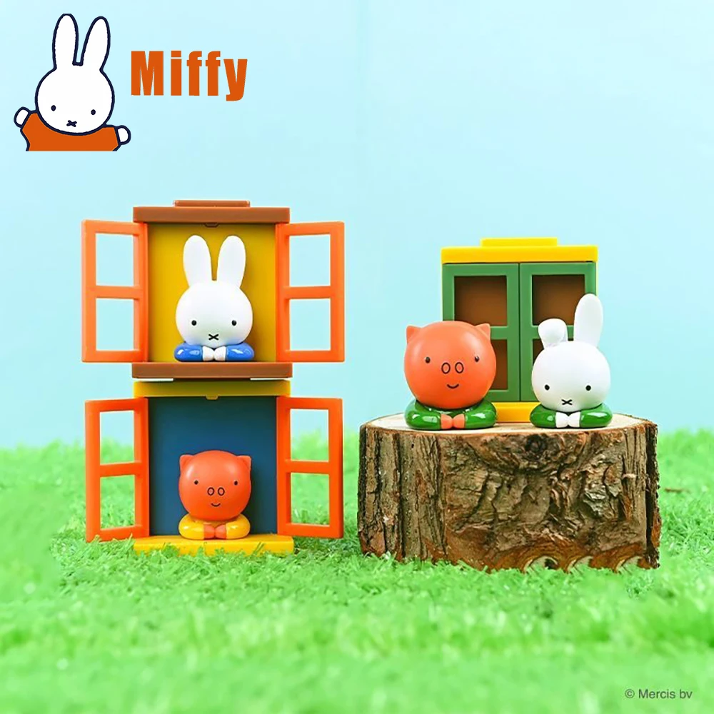 Caja ciega Kawaii Miffy, pegatina magnética para refrigerador, ventana apilable, figura desmontable para decoración del hogar, regalo coleccionable para niña