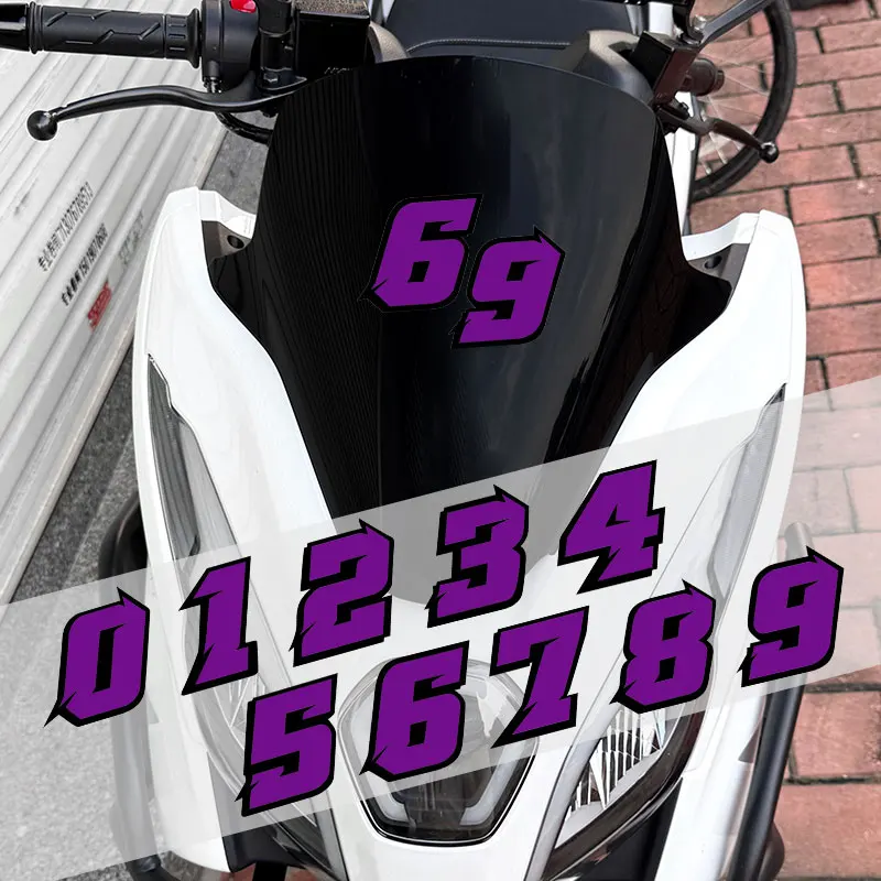 1PC Purple Arabic Numerals Motorcycle Stickers Waterproof for DIY Motorbike Fuel Tank Front Fairing Scooter Helmet Vinyl Decals