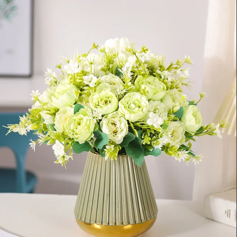 Artificial Flower Balcony Decor Silk Peony Bouquet Simulation Flowers Restaurant Decoration Milky White Fragrant Peonies Floral