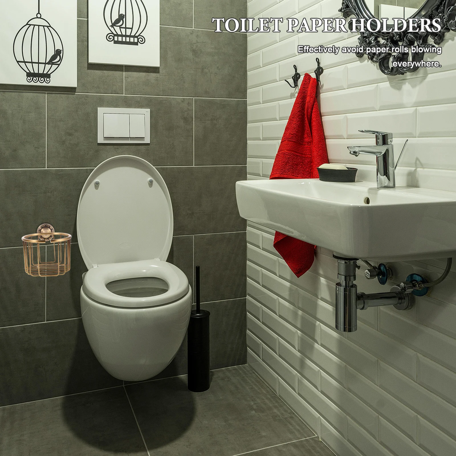 

Brass Toilet Paper Holder Vintage Wall Mounted Tissue Basket Wire Rack Storage Organizer Retro Bathroom Decor Paper Roll Holder