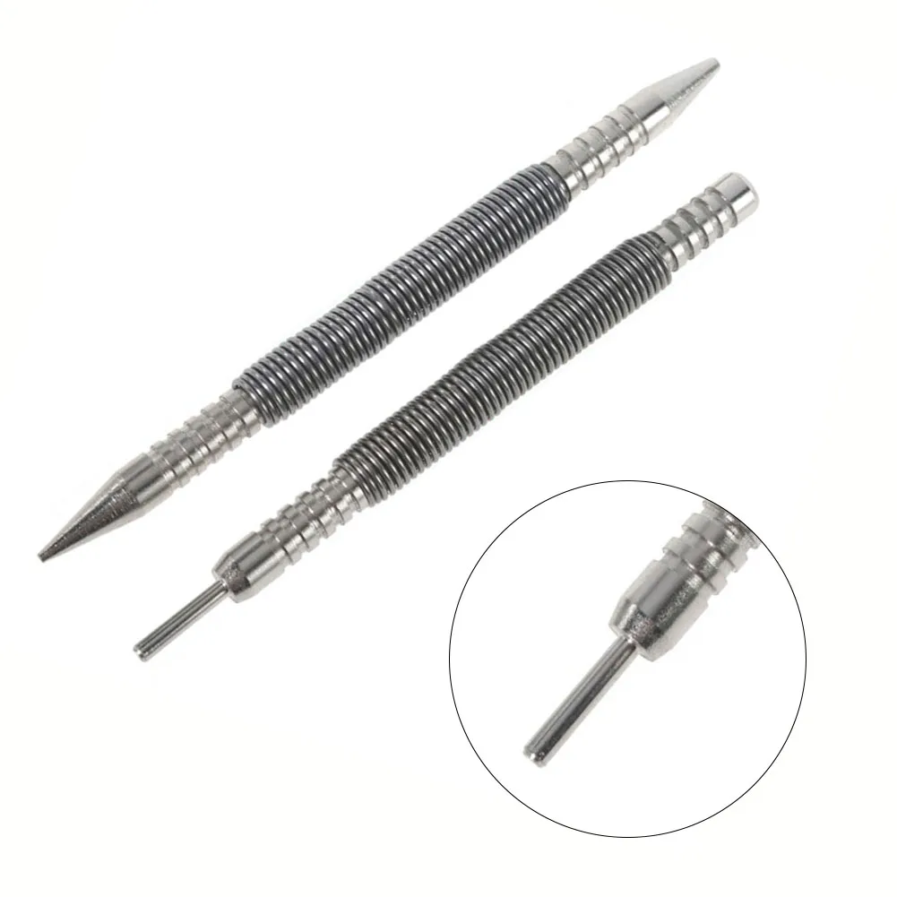 2pcs HSS Double Spring Nail Spring Tool 12.2 Cm 13.5 Cm Hammerless Nail Set Center Holes Punch Spring Loaded Marking Metal