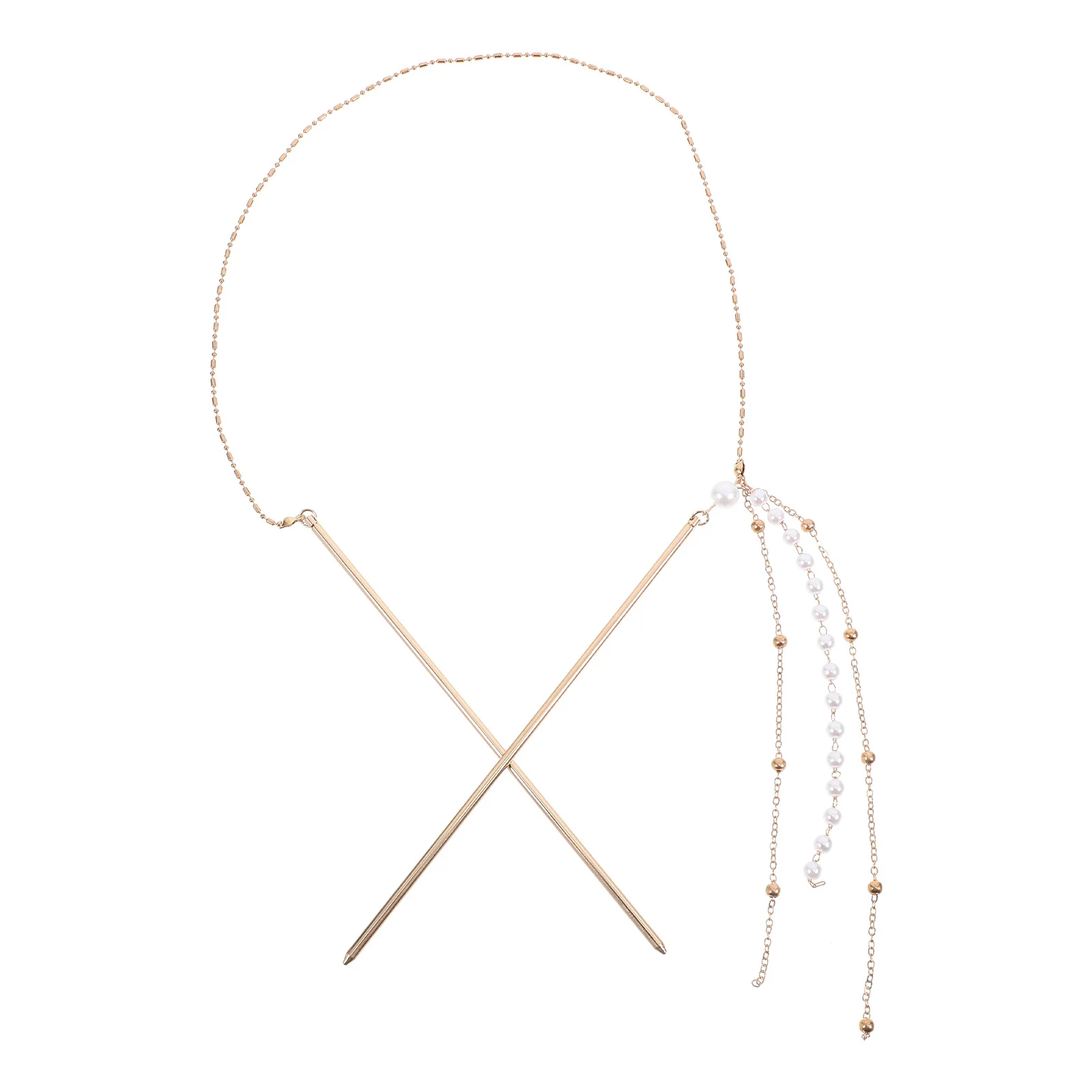 

Chinese Style Hairpin Double Chain Fork Tassel Stick Bun Holder Vintage Abs Zinc Alloy Durable Classic Elegant Decorative