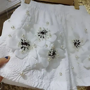 Kurzhose für Frauen mit gebratenen Perlen, große Beinshorts, 3D -Blumenhose, elastische Taille, Luxusstil 9 Hauptverkäufe kurz Florido Female - №8