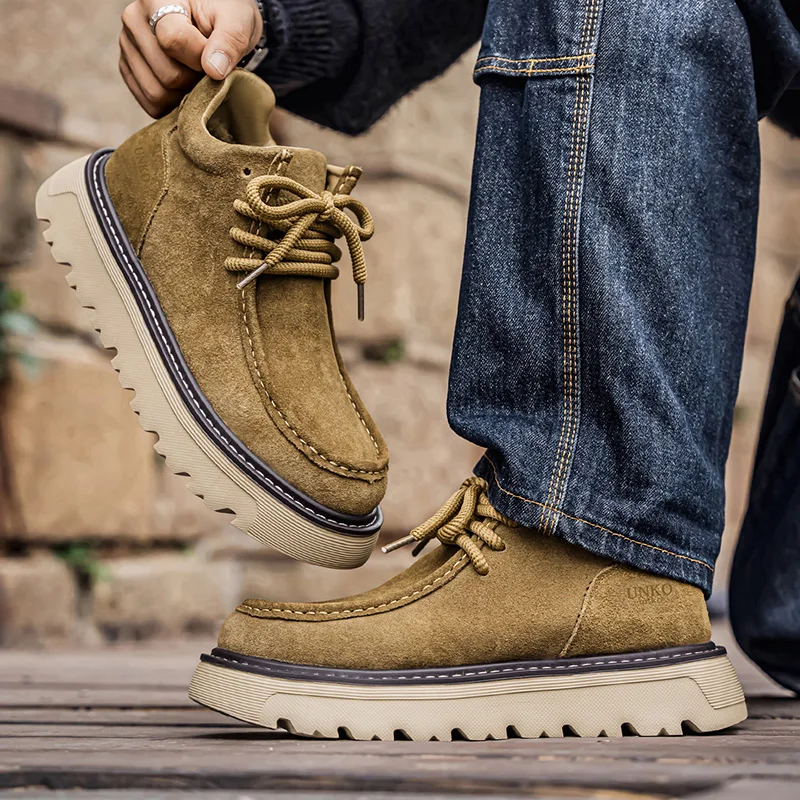 Retro Suede Leather Boots Men High Top Sneakers Platform Comfortable Men's Ankle Boots Non-slip Working Shoes botas para hombre image 2