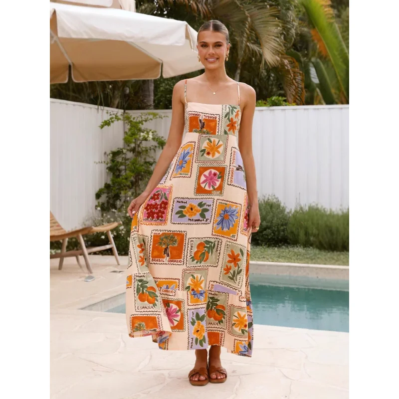 

2025 New Casual Sling off-Neck Vacation Style Large Swing Women's Clothing Fashion Dress C001