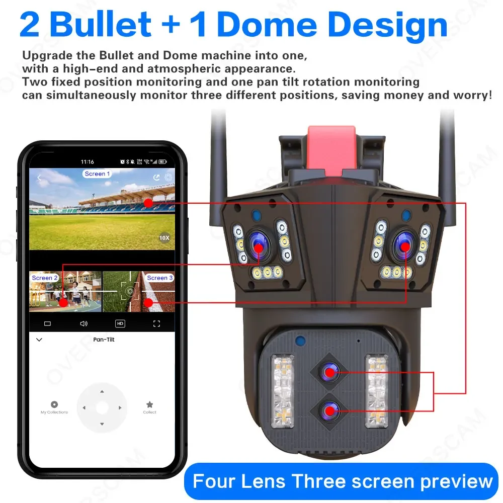 8K 16MP أربعة عدسة واي فاي كاميرا متحركة 10X التكبير AI السيارات تتبع الصوت في الهواء الطلق 8MP الأمن CCTV كاميرا مراقبة IP IPC360 المنزل #5