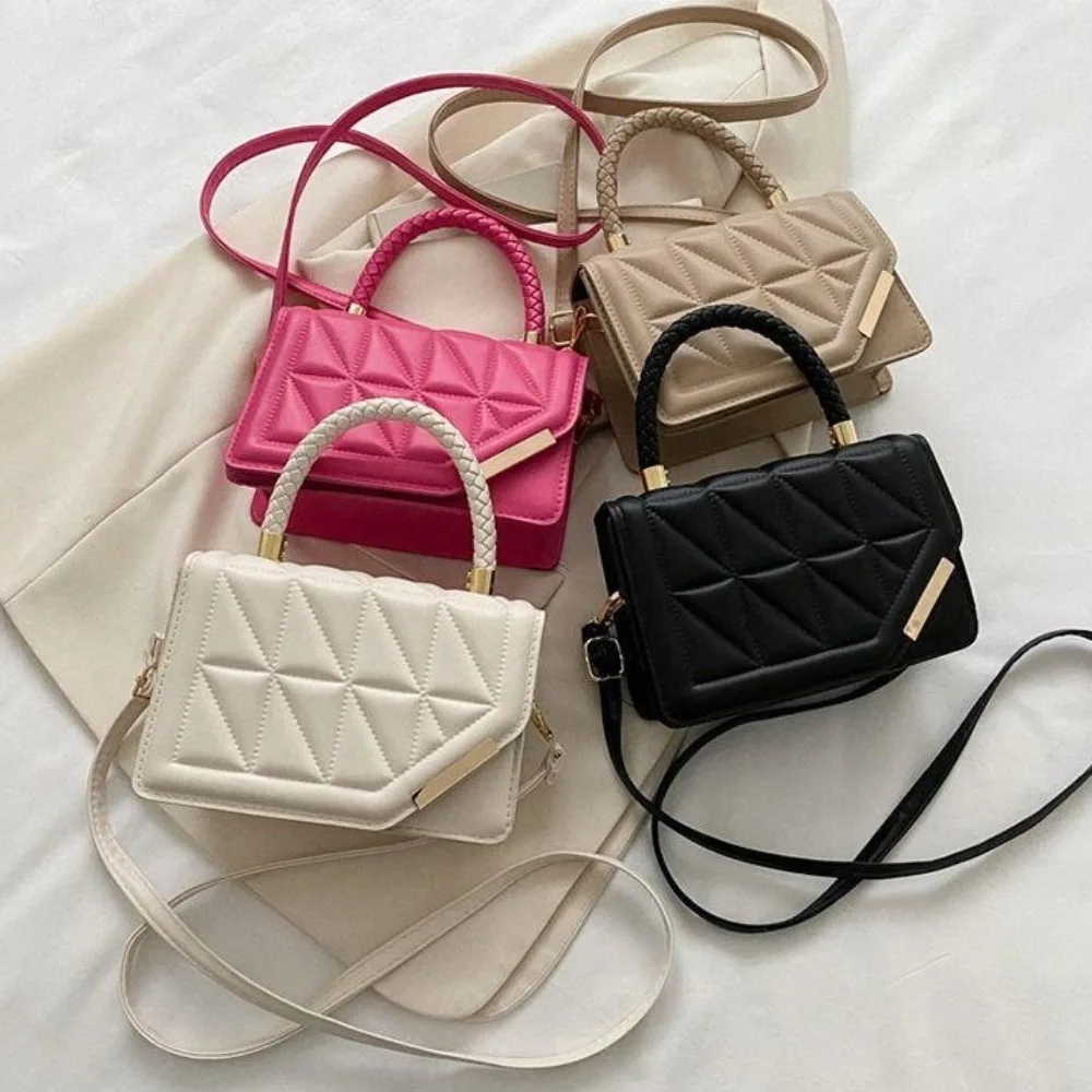 

PU Leather Plaid Leather Square Handbags Solid Color All-match Single Shoulder Bag Temperament Korean Style Crossbody Sling Bag
