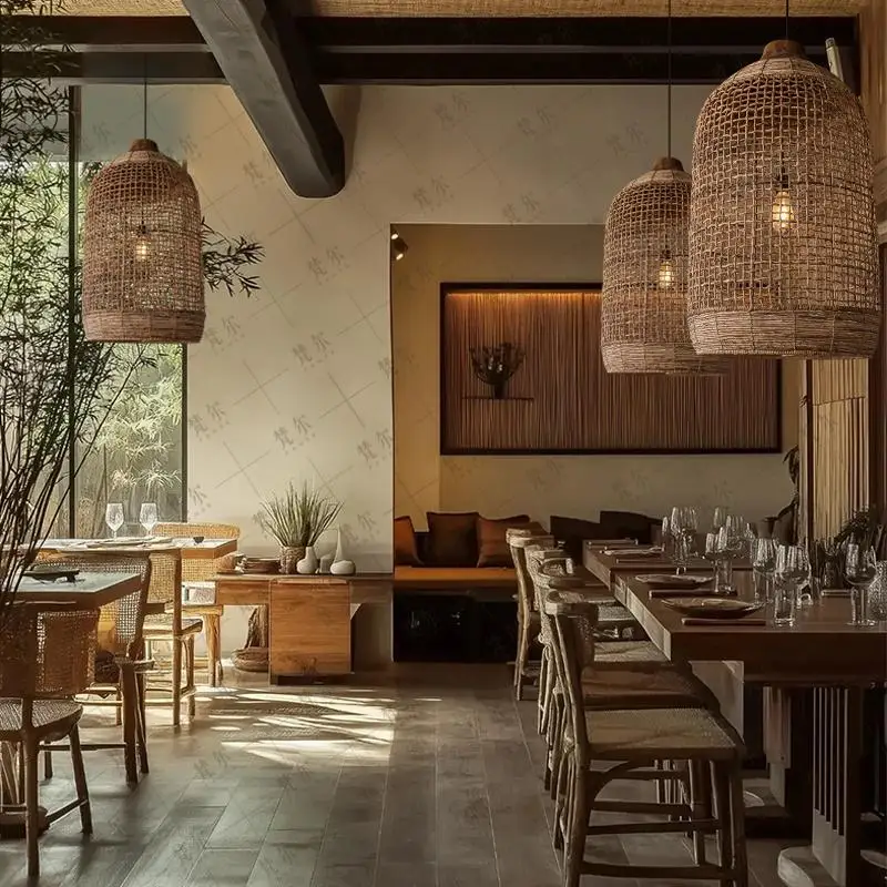 Wabi Sabi style pendant light restaurant homestay, hotel coffee shop Zen tea room tea house bedroom creative bar counter rattan