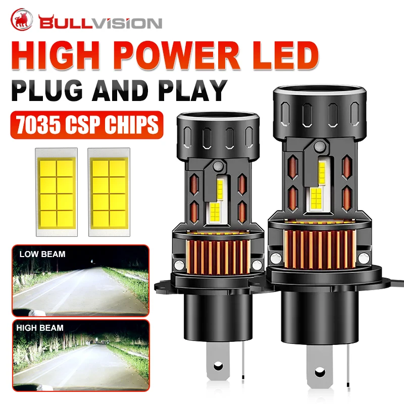 

Комплект из 2 светодиодных фар H4 Canbus без ошибок, с вентилятором, 2000 Вт, высокая мощность, автомобильные лампы H4 LED с чипом CSP, 2000000 лм