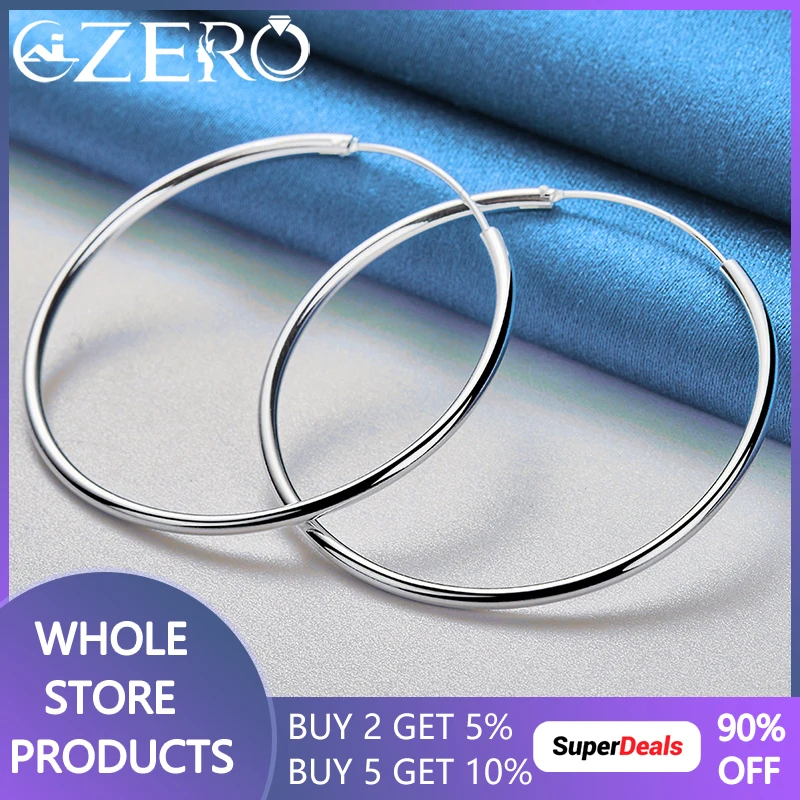 

ALIZERO 925 Sterling Silver Smooth 50/60mm Big Circle Hoop Earrings For Woman Wedding Engagement Party Fashion Charm Jewelry