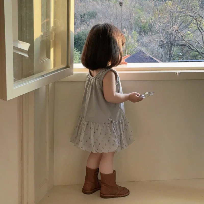 

2025 Summer New Children's Stylish Sweet Floral Patchwork Flower Bud Vest Skirt