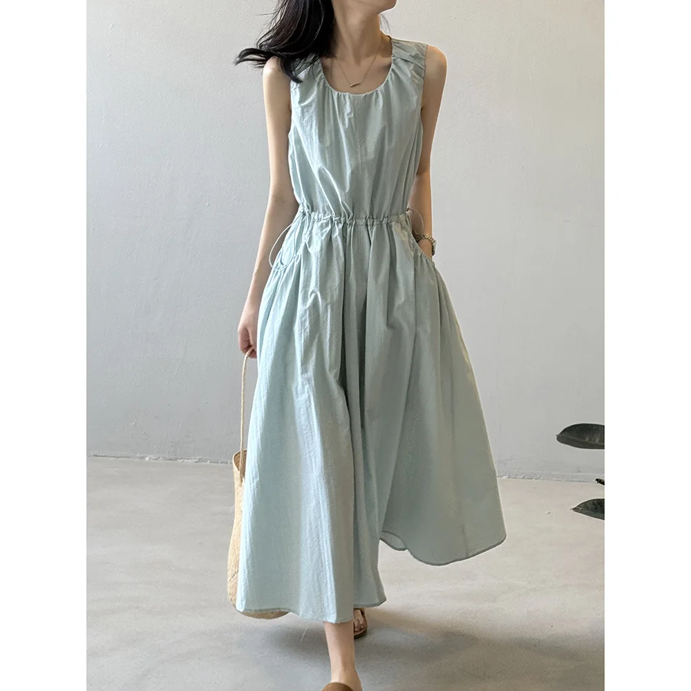 

Summer women's vest dress Korean temperament waist round neck sleeveless loose[1-YS]