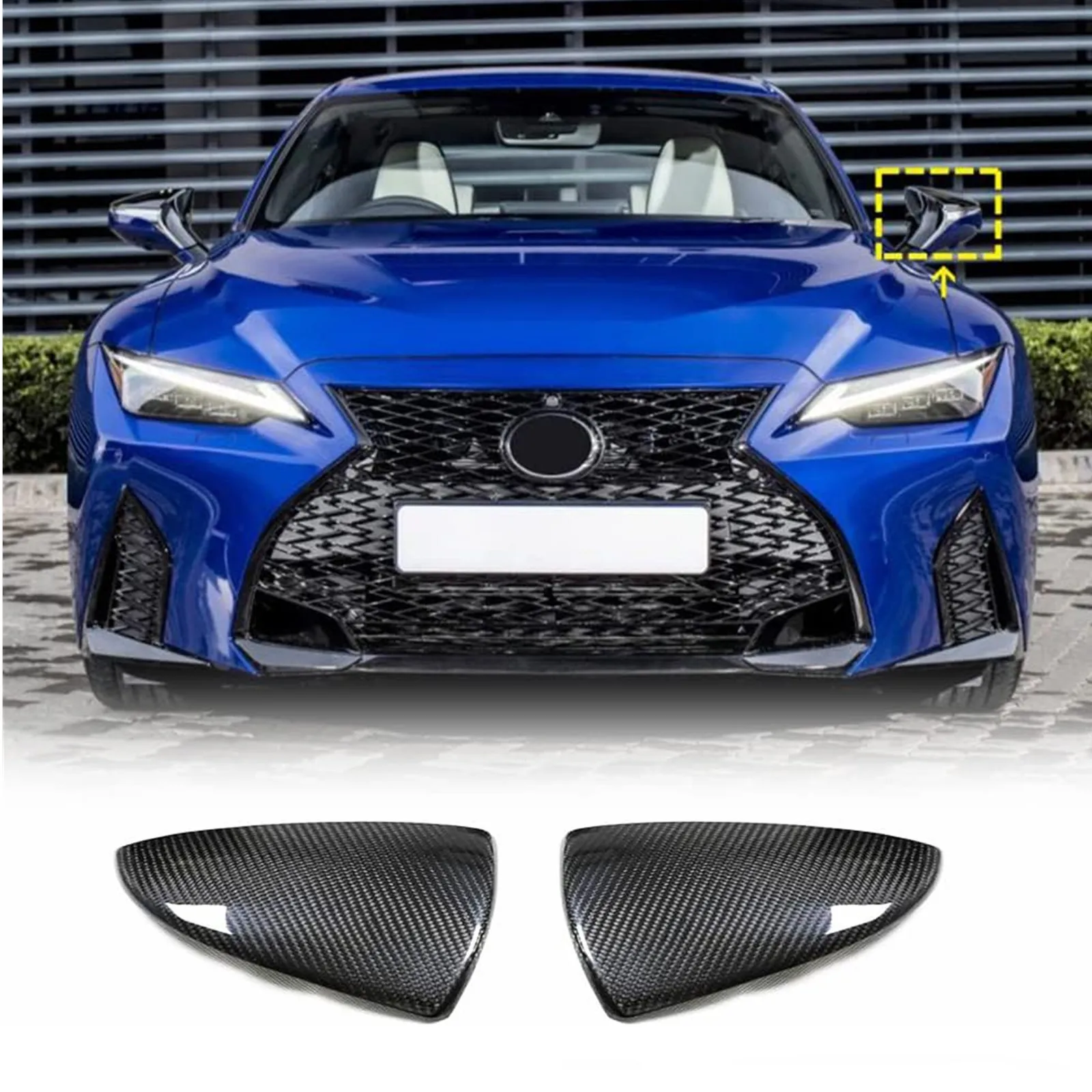 Pair Dry Carbon Fiber Car Side View Mirror Cover Cap For Lexus ES IS LS LC UX 2019-2023 Stick on Left Hand Drive ONLY