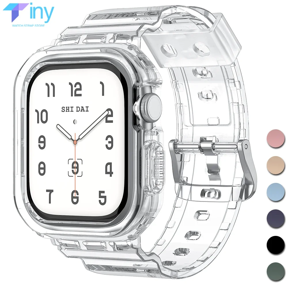 애플 워치 시리즈용 투명 키트 커버, 아이워치 시리즈 10 용 스트랩 케이스, 실리콘 밴드 투명 보호, 42mm, 46mm