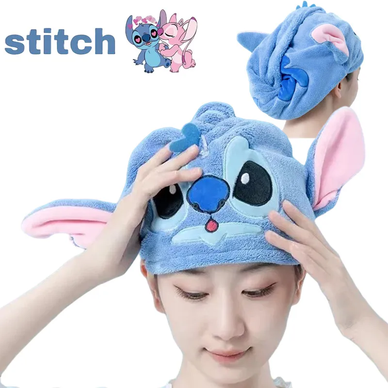 Disney Stitch Hair drying cap Anime Woman Girls cute extra thick quick drying bun head shower cap suction cap hair drying towel