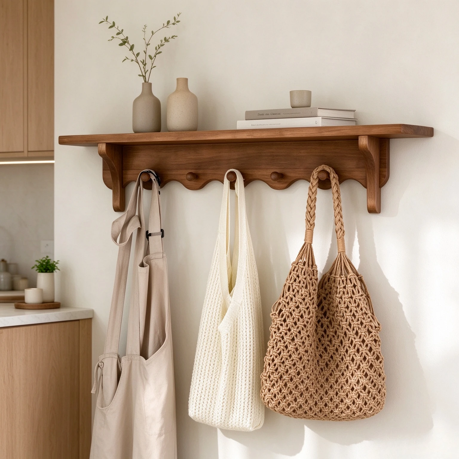 Solid Wood Wall Coat Rack with Hooks, Vintage Floating Entryway Shelf for Living Room, Bedroom and Hallway Home Organization