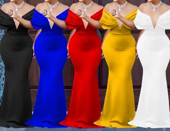 Women V-neck Off The Shoulder Elegant Party Dresses Woman Sleeveless Bodycon Maxi Dress Evening Vestidos Sexy Long Dresses HW198