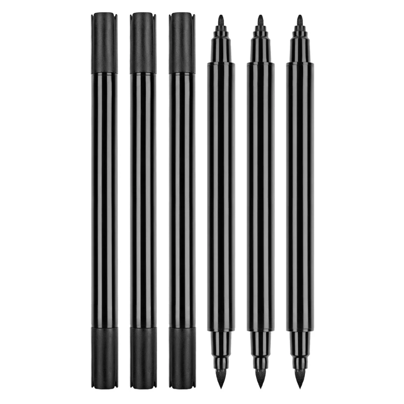 6Pcs 블랙 패브릭 마커 더블 팁 패브릭 페인트 펜 방수 셔츠 스 니 커 즈 의류 캔버스 가방 신발 장식