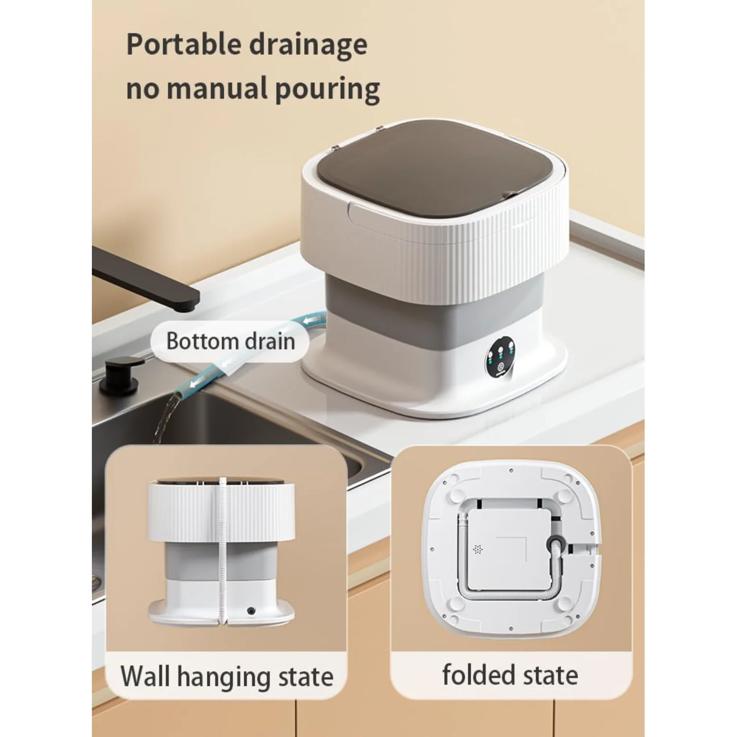 Portable washing machine,10L, Foldable Washer, Modes Deep Cleaning of Underwear, Baby Clothes and  Small Clothes. Suitable for A