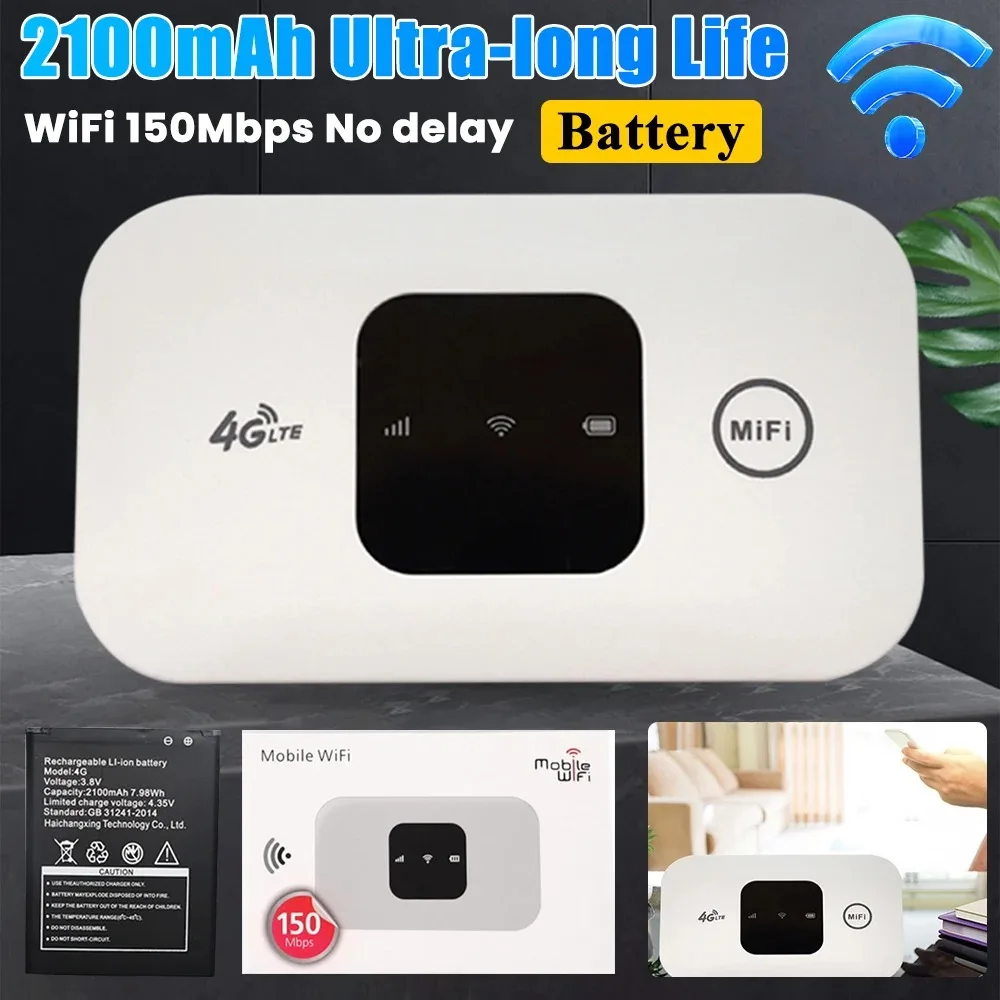แบบพกพา 2100mAh 4G LTE Router ช่องใส่ซิมการ์ด 150Mbps Pocket Router ไร้สาย Wifi Travel