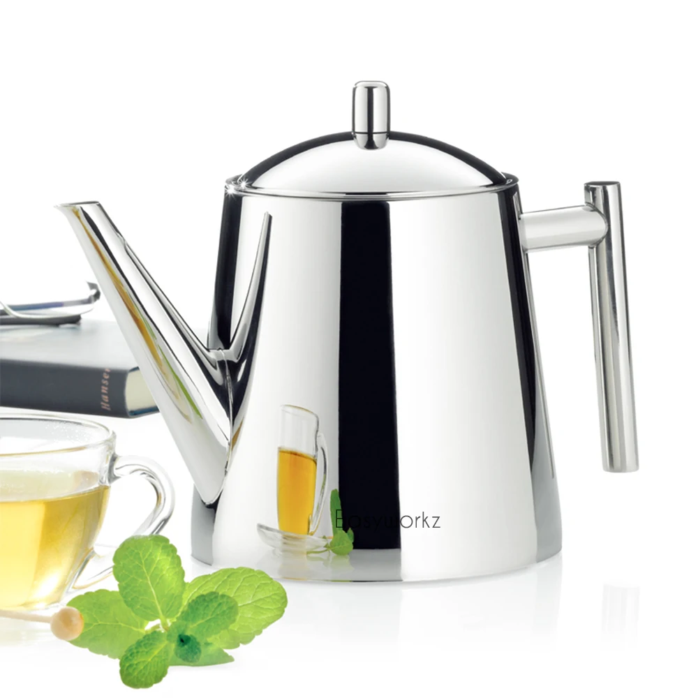 Easyworkz Stainless Steel Tea Pot with Removable Tea Infuser, Perfect for Brewing Your Favorite Tea, Chrome