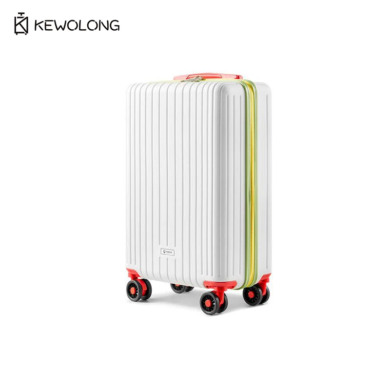 

20 24 Inch Carry On Spinner Suitcase Kids Luggage, White Hard Shell with Colorful Zipper, Lightweight Durable Travel Suitcase