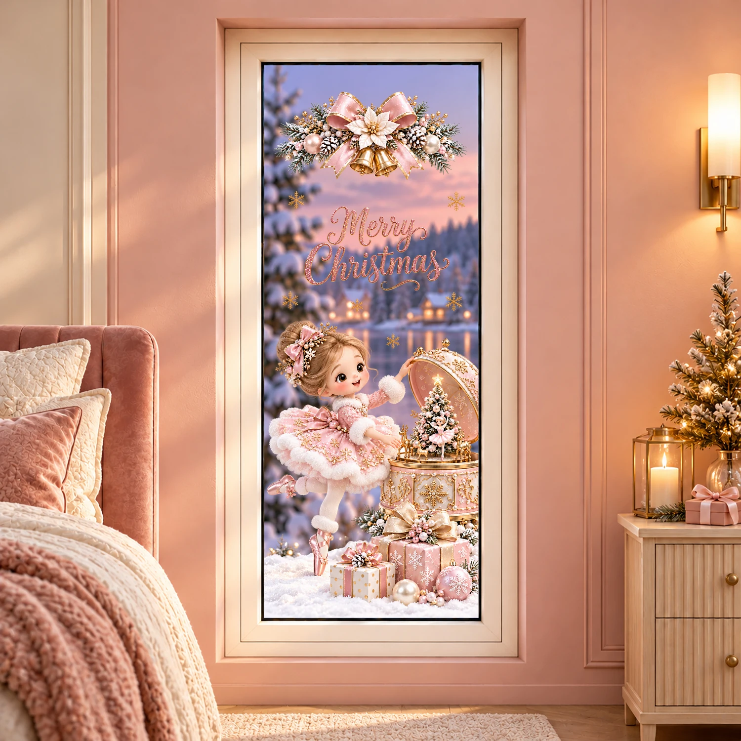 Christmas Naughty Santa Claus Static Window Stickers Double Sided Print Penguin Electrostatic Glass Xmas Holiday Home Decor