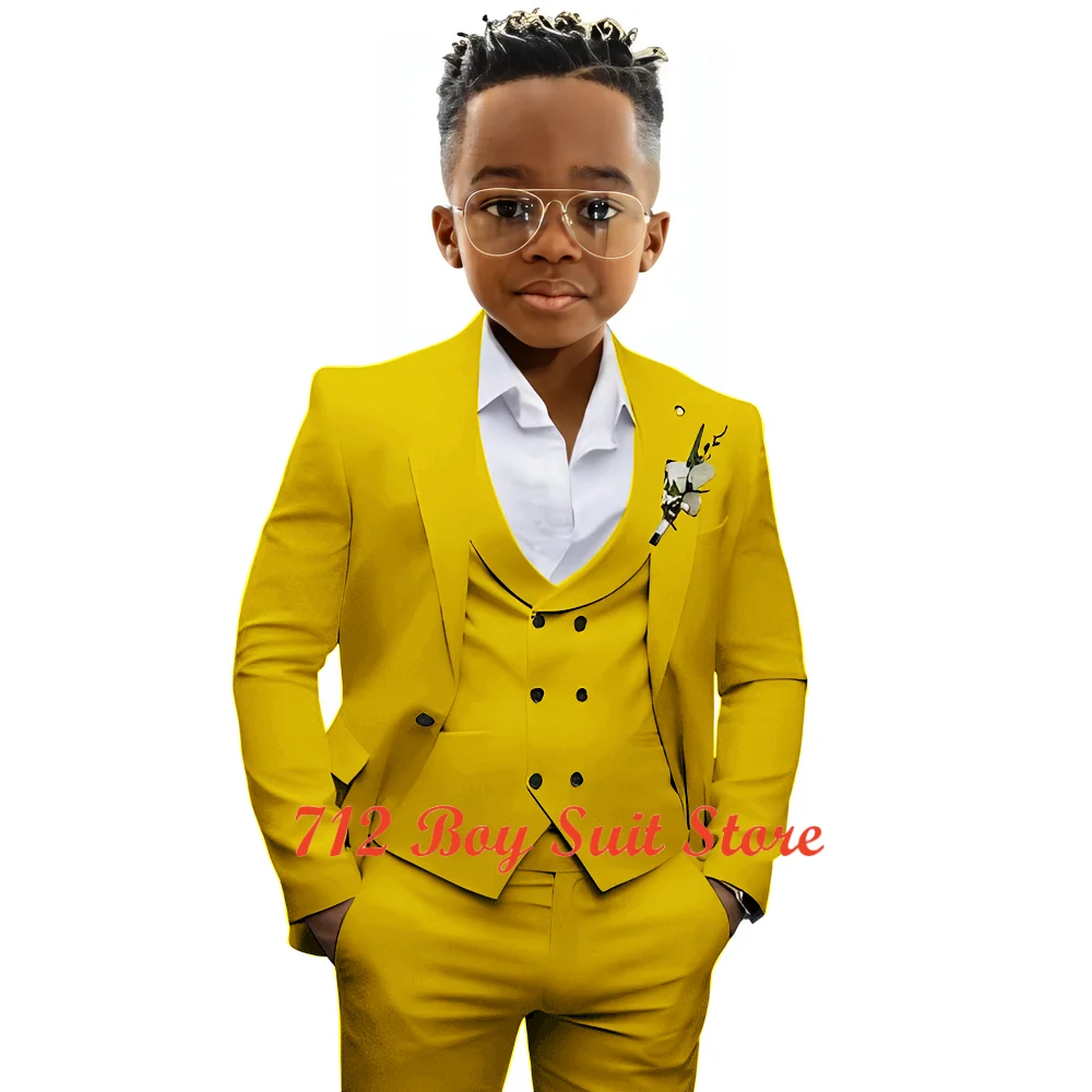 Formal Boys Suit 3 Piece Slim Fit Jacket Vest Pants Notch Lapel Blazer Tuxedo Solid Kids Suits for Wedding Party