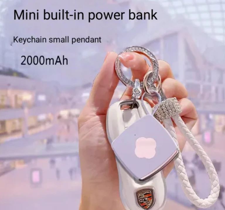 2000mAh Mini Keychain Power Bank Built-in Cable Portable Emergency Charger for iPhone Samsung Small Battery Pack Gift