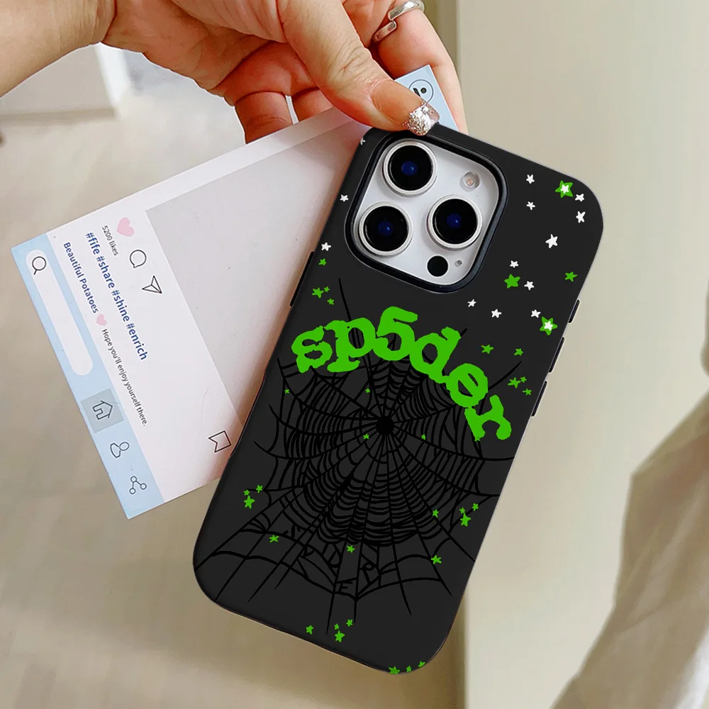 Super Cool Spider Web English Phone Case for iPhone 16 15 14 13 12 11 Pro Max Plus Luxury Magnetic Double-layer Back Cover