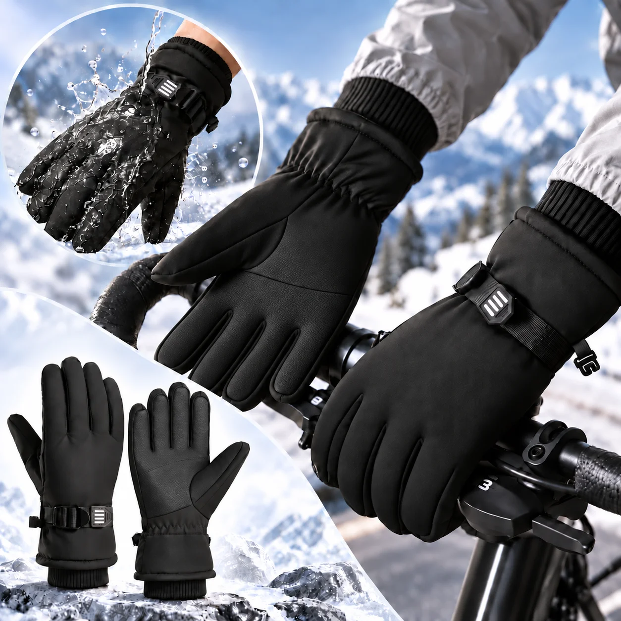 Winter Warm Gloves for Men and Women, Soft Fleece Lined Full Finger Outdoor Gloves, Water Resistant Fabric, Elastic Knit Cuffs,