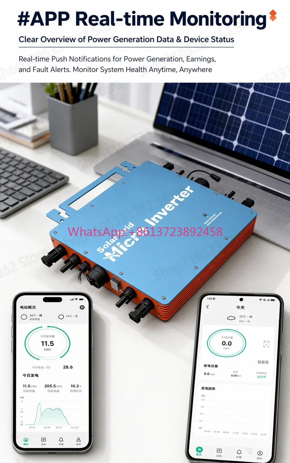 High Power Micro Inverter 350W-2800W MPPT Grid Tie Anti-Reverse, IP67 Waterproof Plug and Play APP for Balcony Solar PV