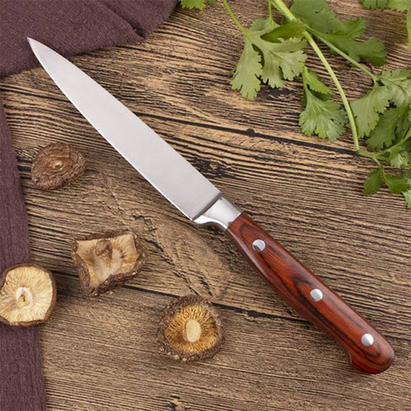 

Red Color Wood Handle Multi Function Utility Chef Steel Knives Kitchen Fruit Knives Sharp Cleaver Slicing Knife