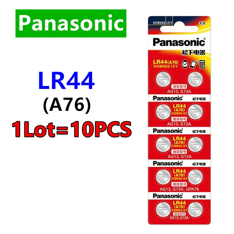 10pcs LR44 Original Panasonic A76 AG13 357 SR1154 LR1154 SR44 LR 44 Alkaline Batteries For Calculator Toy Remote Button Coin