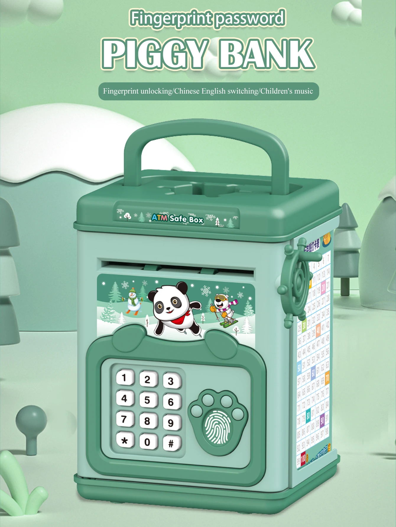 Geldautomat-Sparschwein-Spielzeug, elektronische lustige Musik, Cartoon-Fingerabdruck-Passwortbox, simulieren Sie das Fingerabdruck-Passwort, die Kindergeschenke entsperrt – Detail 1