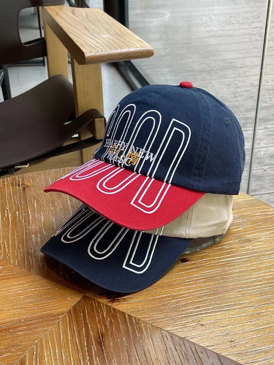 

Color-Block Patchwork Baseball Cap for Men with Embroidery, Soft Top, Long Brim, Face-Slimming Baseball Hat