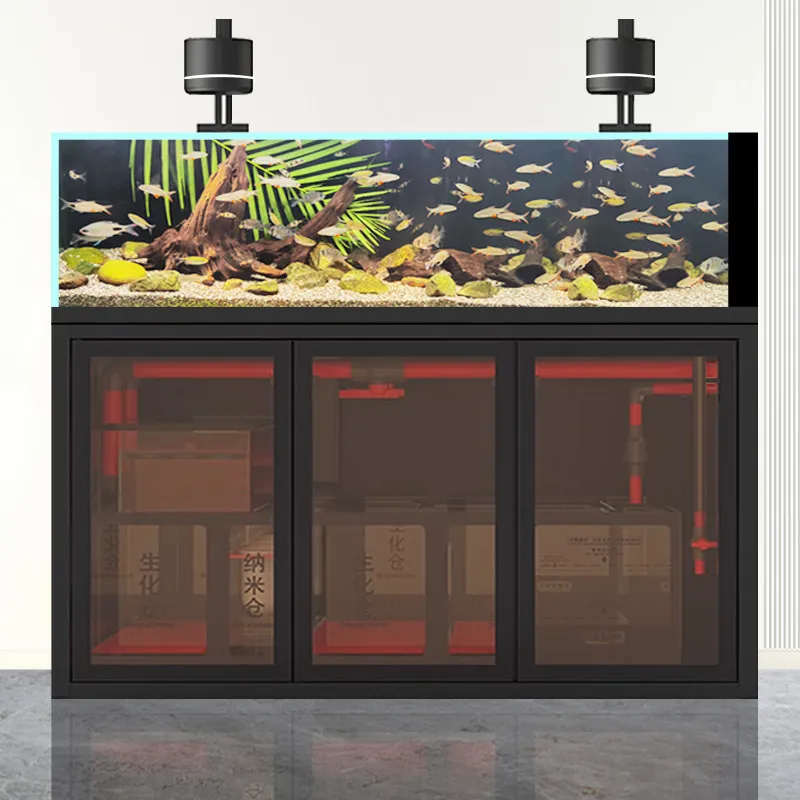 fish  aquatic plant  aquarium bottom filter living room ultra-white glass Lanshou stream tank ecological sea