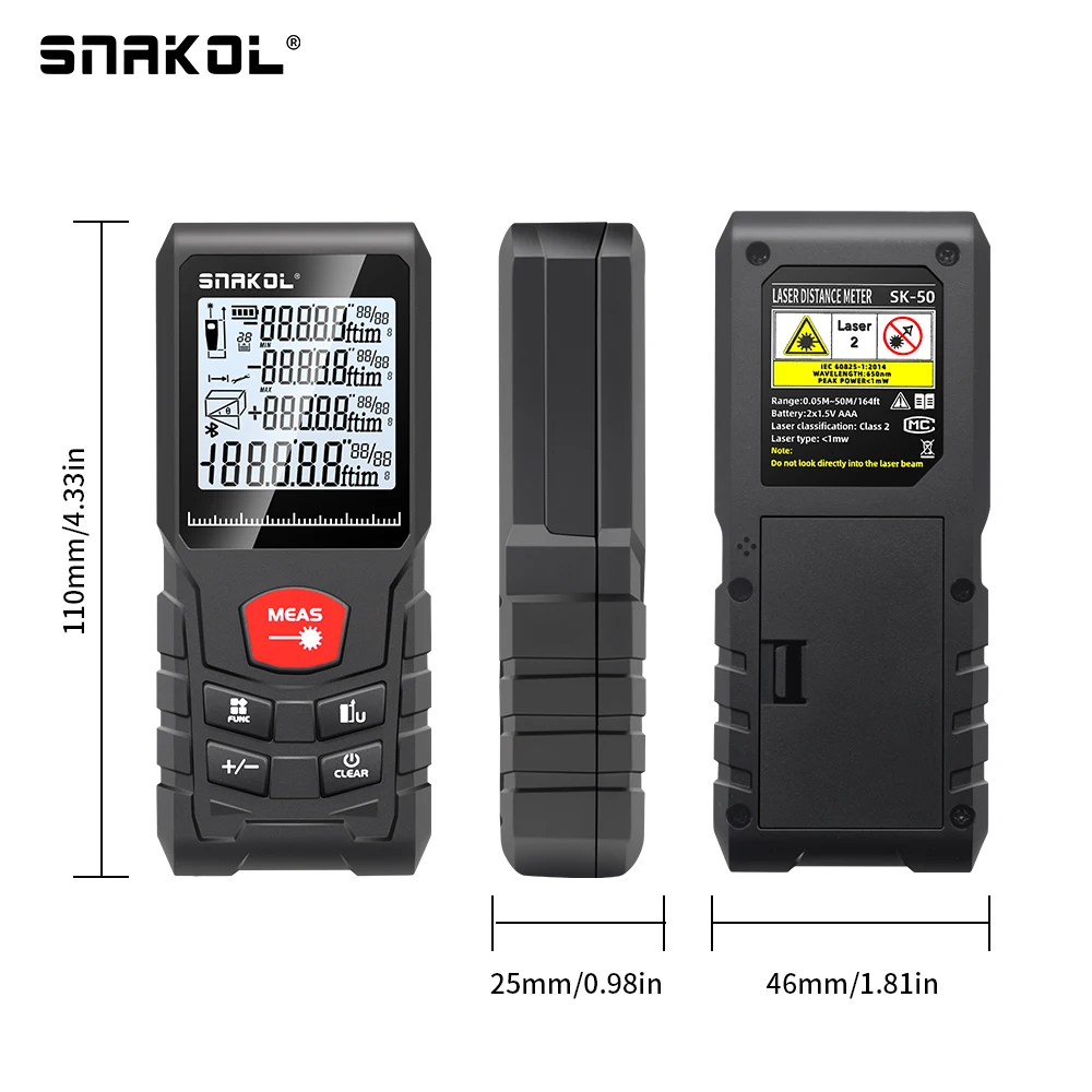 Imagem -06 - Digital Range Finder Snakol Laser Tape Measure Laser Distância Medidor Rangefinder Régua Test Tools 50m 70m 100m 120m Profissional