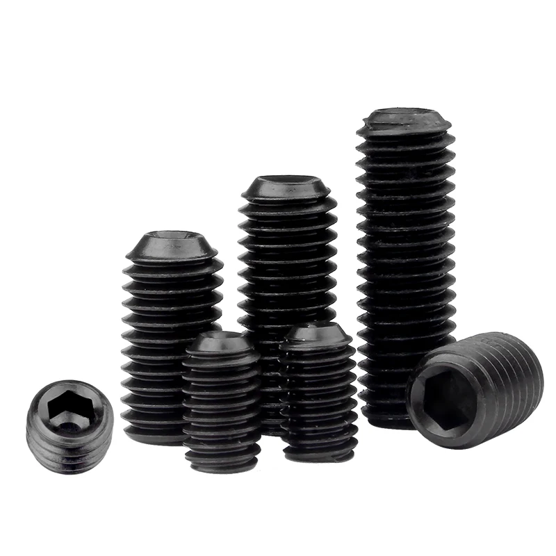 100//50/20/10 pz M1.6 M2 M2.5 M3 M4 M5 M6 Din916 Grado 12.9 Nero Placcato Acciaio Al Carbonio Hex Socket Set Viti Vite senza testa