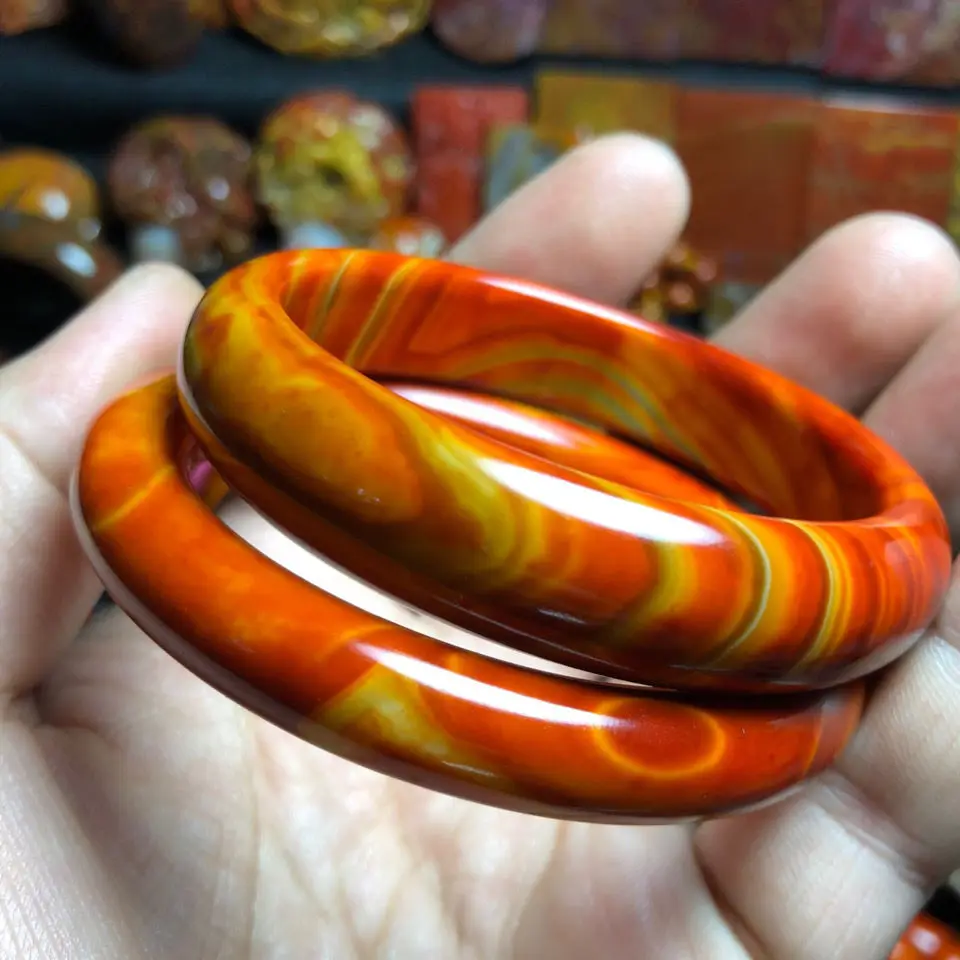 Natural Agate Bangle Women Healing Gemstone Fine Jewelry Genuine Warring State Red Striped Agate Bangles Round Bracelets