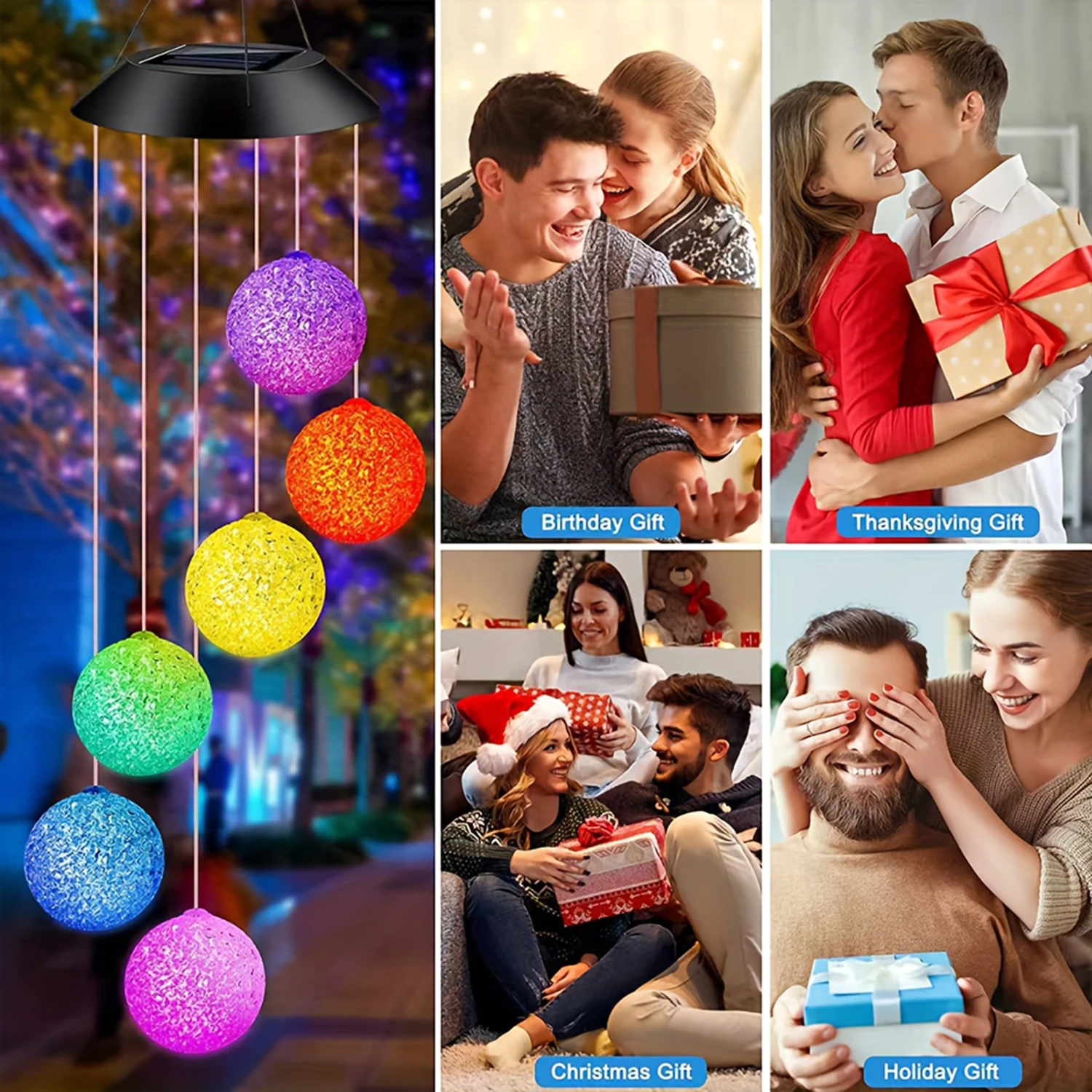 1pcs Colorful Solar Particle Ball Wind Chime Light, Landscape Light, Suitable for Outdoor Garden, Terrace, Party Decoration