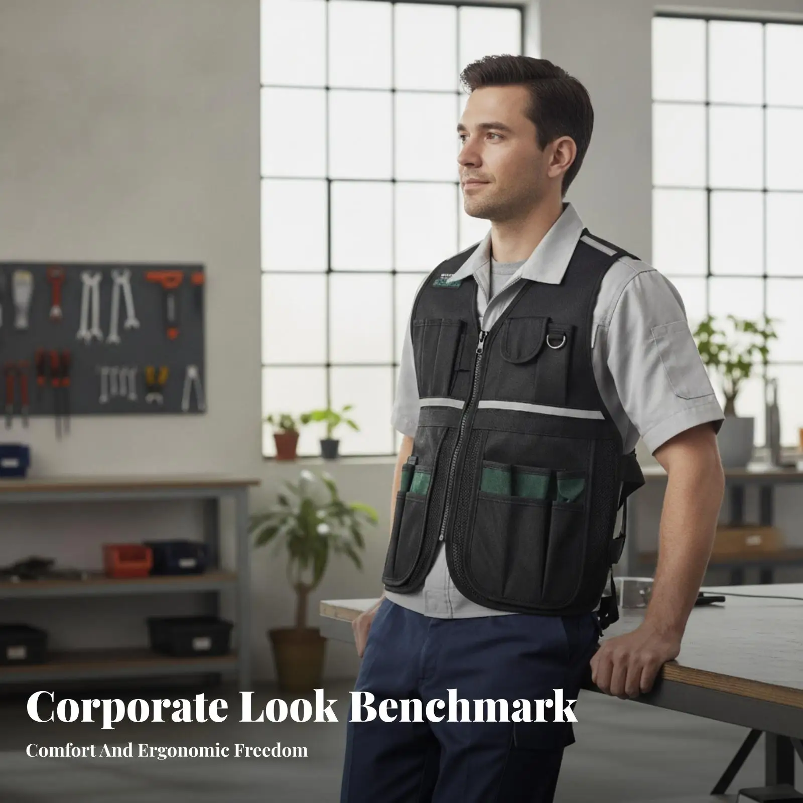 Tool Vest with Pockets Lightweight Wearable Tool Bag Work Vest with Adjustable Straps Breathable Reflective for Electricians
