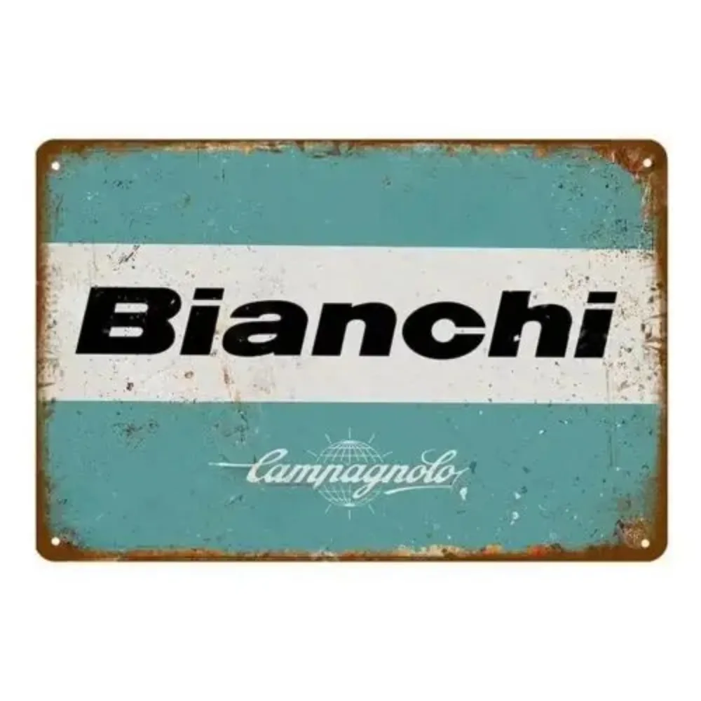 （2D Tin painting）BianchiVintageCyclingTinSign Bianchi Vintage Cycling Tin Sign - Rustic Aluminum Wall Art, Man Cave Decor
