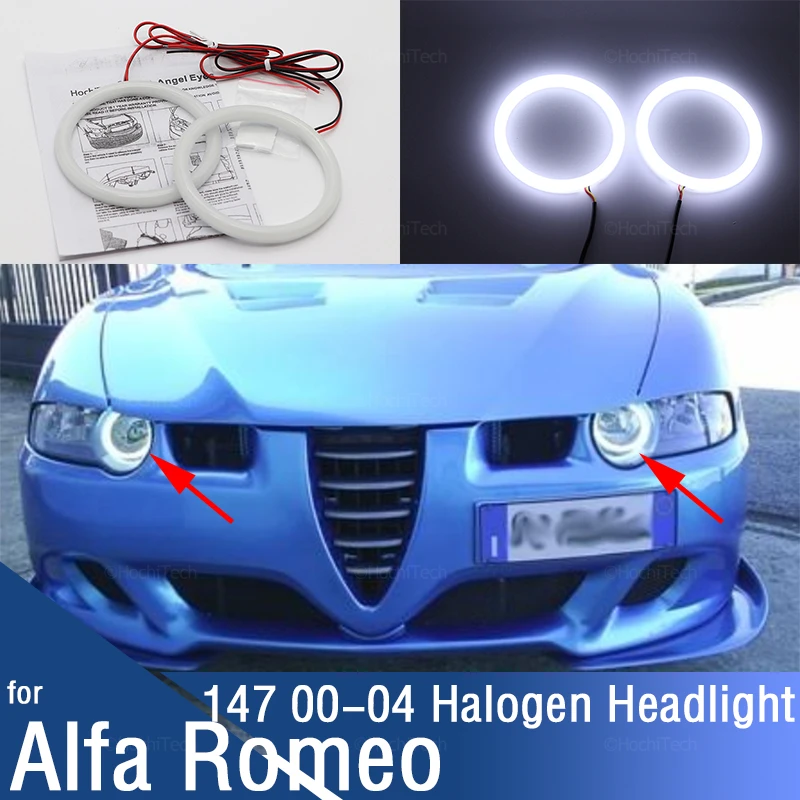 

Галогенный налобный фонарь для Alfa Romeo 147 2000-2004, автомобильные аксессуары, хлопковый, молочный, 6000K, светильник свет, SMD светодиодный, «ангельские глазки», комплект кольцевых галогенных ламп